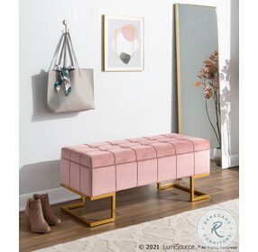 Midas Pink Velvet Storage Bench