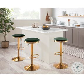 Dakota Green Velvet And Gold Steel Adjustable Upholstered Bar Stool Set of 2