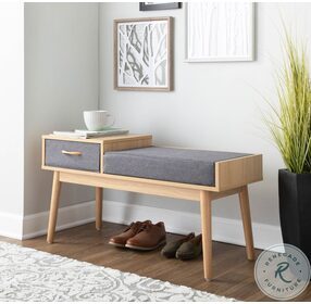 Telephone Grey Fabric And Natural Wood Bench