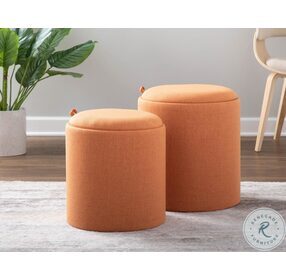 Tray Orange Fabric And Natural Wood Nesting Ottoman Set of 2