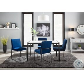 Fuji Blue Velvet And Black Steel High Back Dining Chair Set of 2
