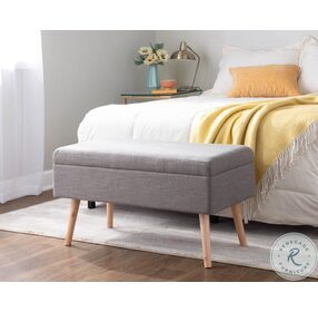 Storage Grey Fabric And Natural Wood Bench