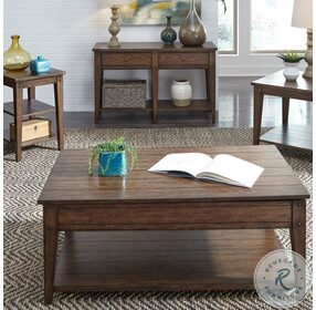 Lake House Rustic Brown Oak Tiered Table