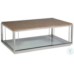 Signature Designs Basketweave And Polished Stainless Steel Thatch Rectangular Occasional Table Set