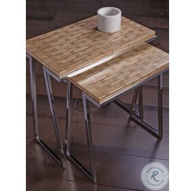 Signature Designs Basketweave And Polished Stainless Steel Thatch Nesting Tables