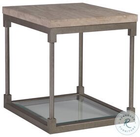 Signature Designs Sand Travertine And Antiqued Silver Leaf Topa Rectangular End Table