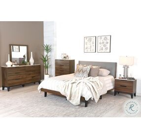 Mays Walnut Brown And Grey Queen Upholstered Platform Bed