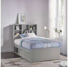 Caspian Gray Twin Bookcase Bed With Storage Unit