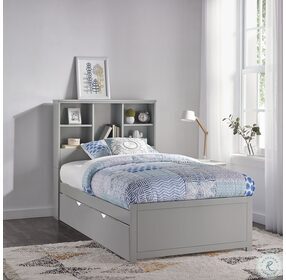 Caspian Gray Twin Bookcase Bed With Trundle Unit