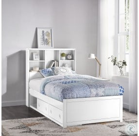 Caspian White Twin Bookcase Bed With Storage Unit