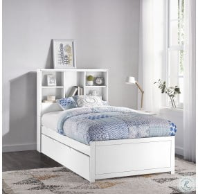 Caspian White Twin Bookcase Bed With Trundle Unit
