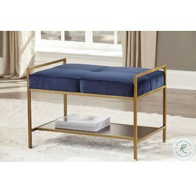 Maria Navy Blue And Gold Upholstered Stool