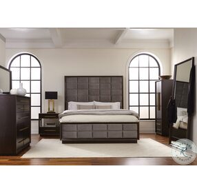 Durango Smoked Peppercorn And Grey King Upholstered Panel Bed