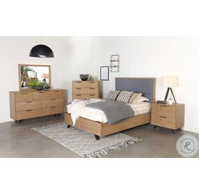 Taylor Light Honey Brown And Grey Queen Upholstered Panel Bed