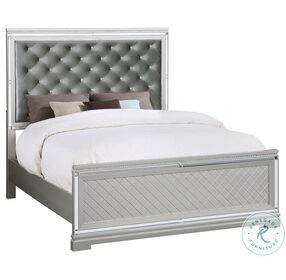 Eleanor Metallic Mercury And Silver Upholstered Panel Bedroom set