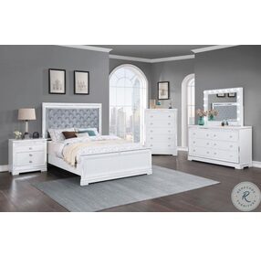 Eleanor White And Silver Queen Panel Bed