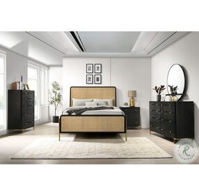 Arini Black And Natural Woven Rattan Queen Panel Bed
