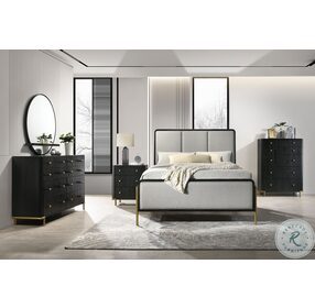 Arini Black And Gray Upholstered King Panel Bed