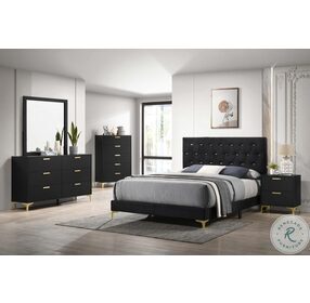 Kendall Black And Gold Tufted Queen Upholstered Panel Bed