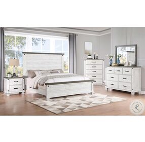 Lilith Distressed Gray And White King Panel Bed