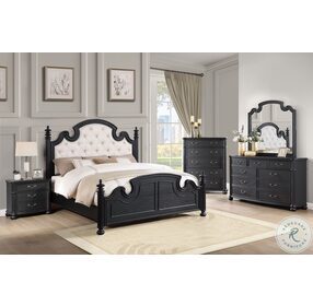 Celina Black And Beige Upholstered Queen Panel Bed