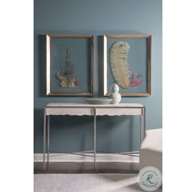 Signature Designs White Travertine And Silver Leaf Everest Console Table