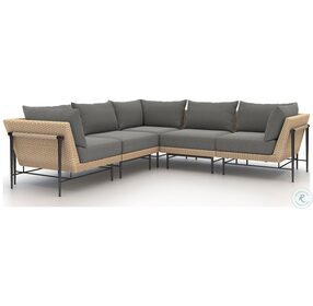Cavan Charcoal And Washed Brown Bronze Metal Outdoor 5 Piece Sectional
