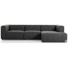 Langham Saxon Charcoal Channeled 3 Piece RAF Chaise Sectional