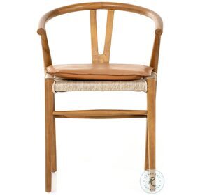 Muestra Whiskey Saddle And Natural Teak Outdoor Dining Chair With Cushion