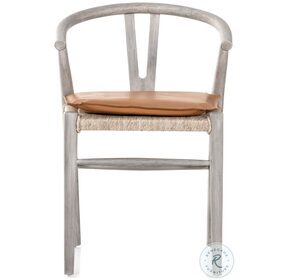 Muestra Whiskey Saddle And Weathered Grey Teak Outdoor Dining Chair With Cushion
