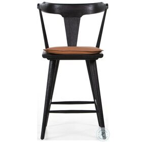 Ripley Whiskey Saddle And Black Oak Counter Height Stool With Cushion