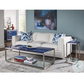 Signature Designs Blue And Brushed Stainless Steel Ultramarine Rectangular Cocktail Table