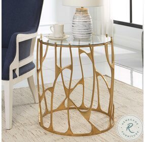 Ritual Aged Gold Lead Glass Top Round Side Table