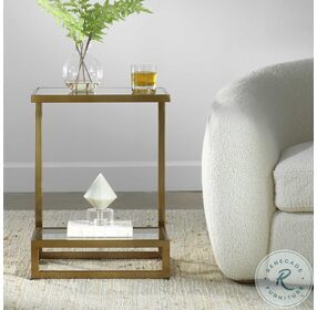 Musing Brushed Brass Glass Top Accent Table