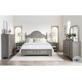 Kingston Sandalwood Brown And Tweed Gray Queen Louvered Poster Storage Bed