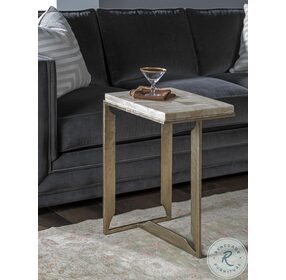 Signature Designs Fossilized Wood Stone And Bronze Leaf Woodrow Spot Table