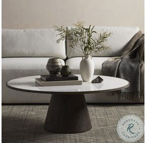 Skye Weathered Dark Elm And White Marble Large Coffee Table