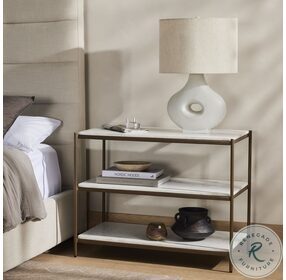 Felix Polished White Marble And Antique Brass Large Nightstand