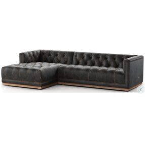 Maxx Destroyed Black Leather 2 Piece LAF Sectional