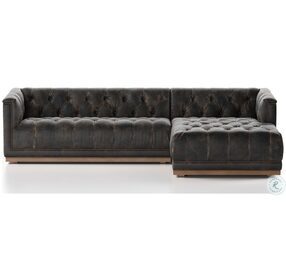 Maxx Destroyed Black Leather 2 Piece RAF Sectional