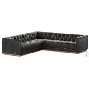 Maxx Destroyed Black Leather 101" 3 Piece Sectional