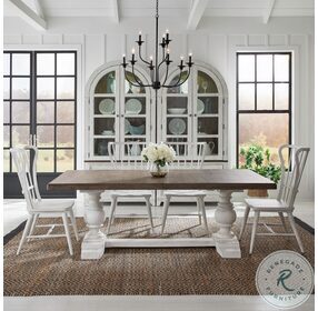 River Place Riverstone White And Tobacco Trestle Extendable Dining Table