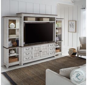 River Place Riverstone White And Tobacco Entertainment Center with Piers
