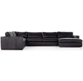 Colt Heirloom Black Leather 4 Piece Sectional with RAF Chaise