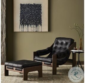 Halston Heirloom Black Leather Chair With Ottoman