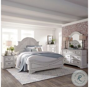 Magnolia Manor Antique White And Weathered Bark Queen Panel Bed