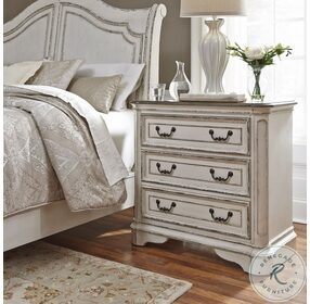 Magnolia Manor Antique White And Weathered Bark 3 Drawer Bedside Chest