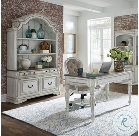 Magnolia Manor Antique White And Weathered Bark Credenza with Hutch