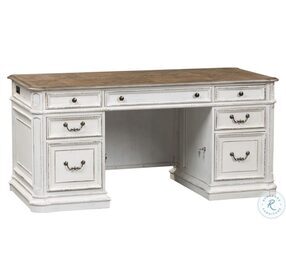 Magnolia Manor Antique White And Weathered Bark Jr Executive Home Office Set