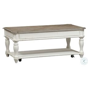 Magnolia Manor Antique White And Weathered Bark Lift Top Occasional Table Set